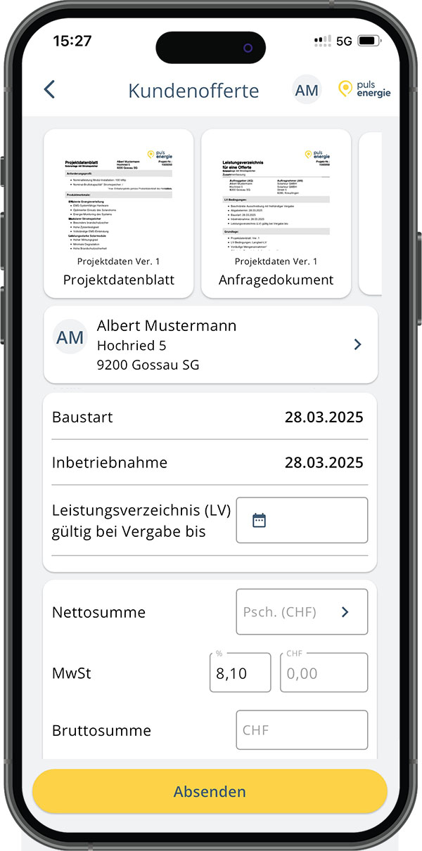 App Ausschreibungen Kundenofferte Mobil