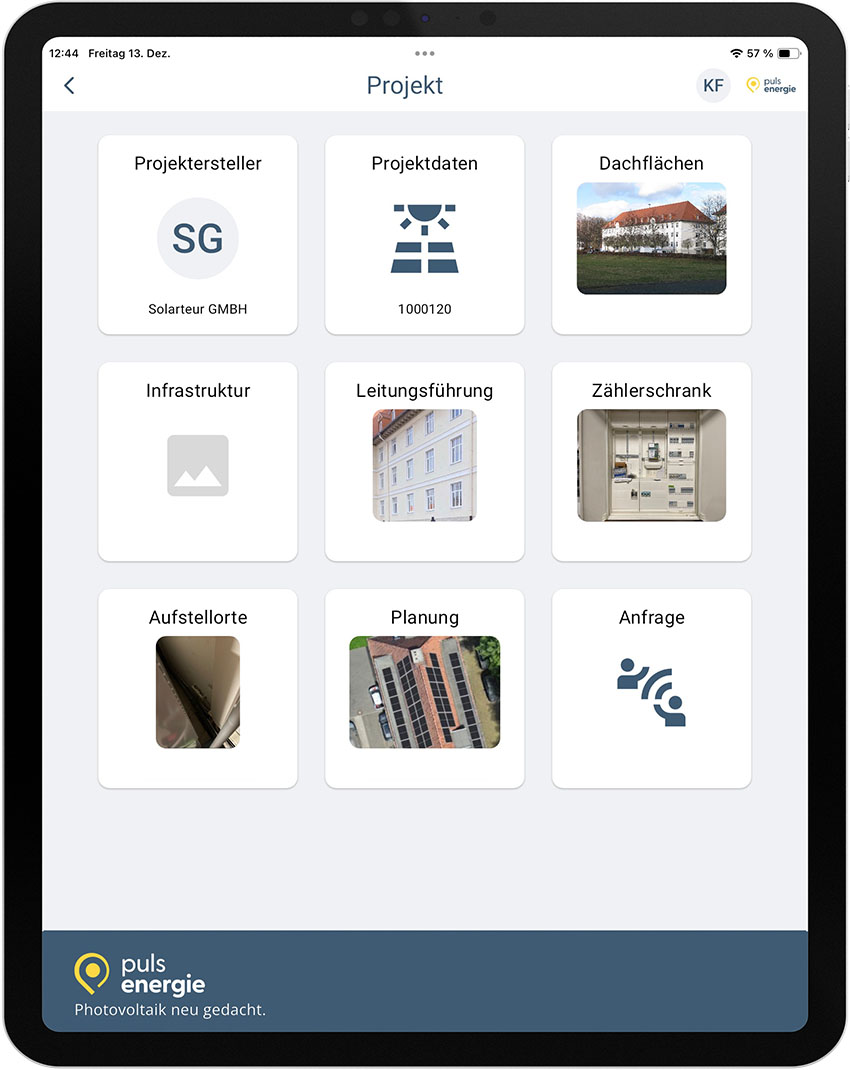 App Projektansicht Tablet