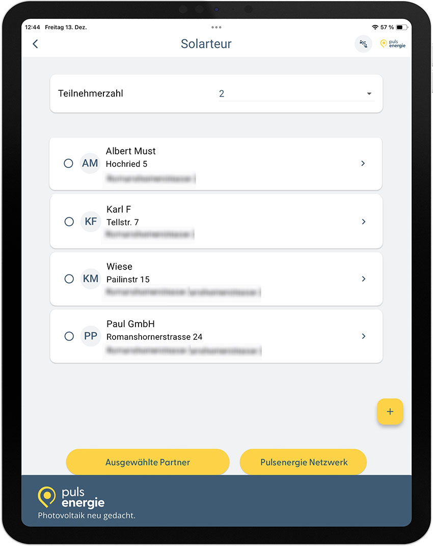 App Unternehmer-Anfrage Tablet